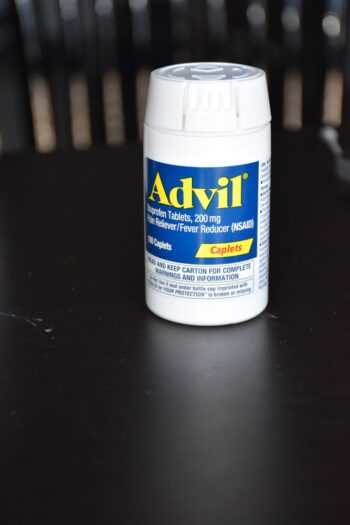 San Antonio, Texas/USA - August 25, 2020:A bottle of Advil over the counter pain medication. Pain reliever/fever reducer Ibuprofen caplets tablets NSAID